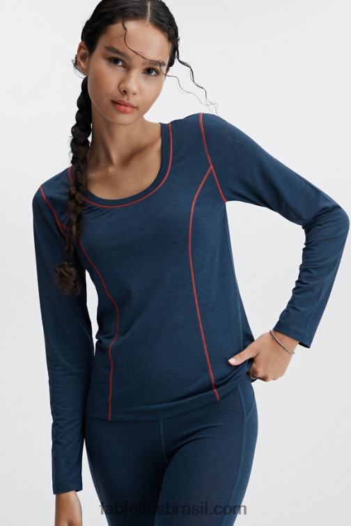 Fabletics urze nova azul 420HR2631 blusa de manga longa com camada de base de lã mulheres