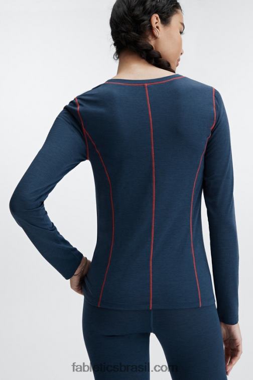 Fabletics urze nova azul 420HR2631 blusa de manga longa com camada de base de lã mulheres