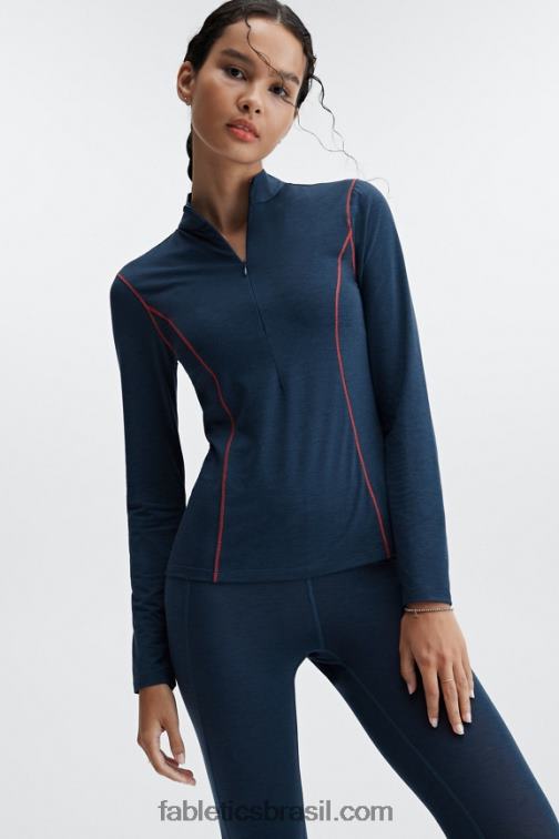 Fabletics urze nova azul 420HR2633 camada de base de lã manga comprida meio fecho de correr mulheres