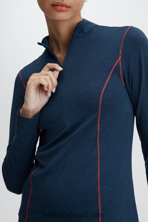 Fabletics urze nova azul 420HR2633 camada de base de lã manga comprida meio fecho de correr mulheres