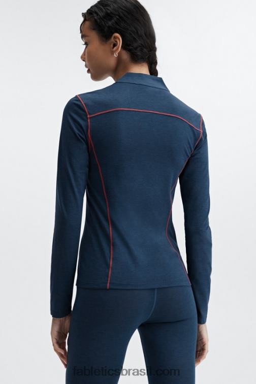 Fabletics urze nova azul 420HR2633 camada de base de lã manga comprida meio fecho de correr mulheres