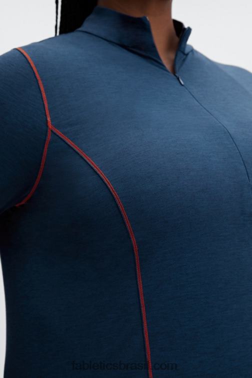 Fabletics urze nova azul 420HR2634 camada de base de lã manga comprida meio fecho de correr mulheres