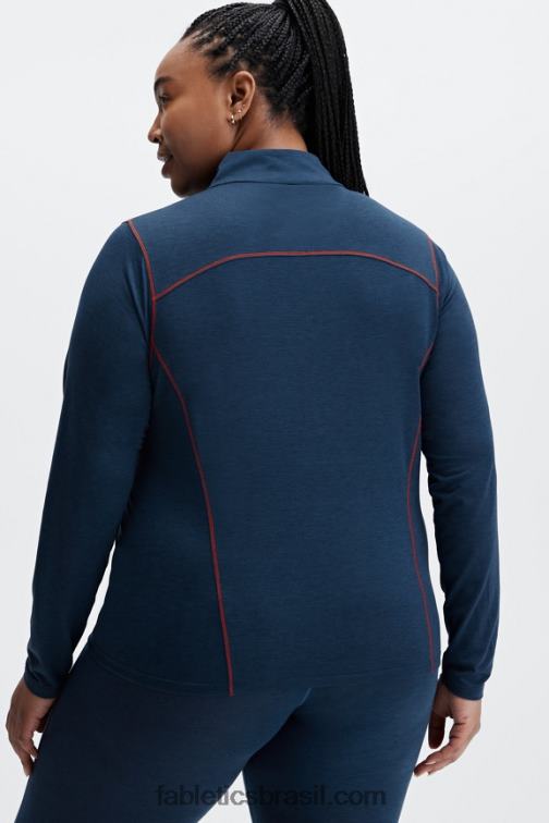 Fabletics urze nova azul 420HR2634 camada de base de lã manga comprida meio fecho de correr mulheres