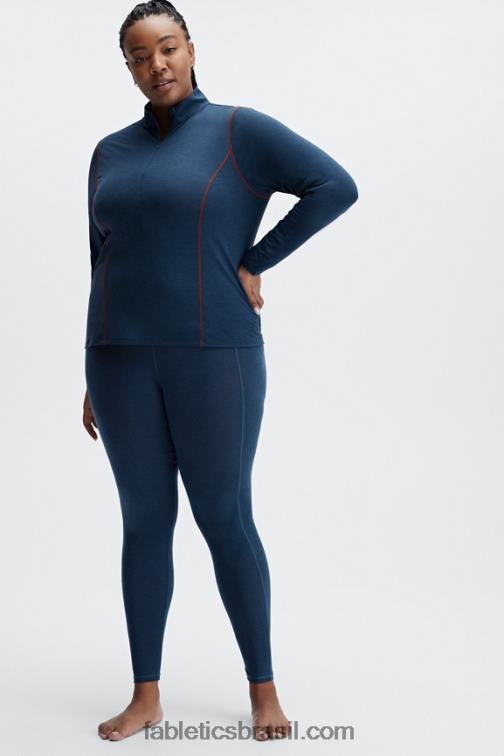 Fabletics urze nova azul 420HR2634 camada de base de lã manga comprida meio fecho de correr mulheres
