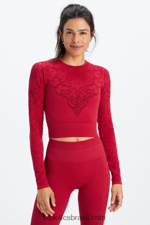 Fabletics vermelho escuro 420HR2622 blusa manga longa sem costura flora mulheres