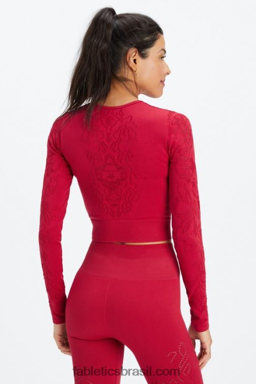 Fabletics vermelho escuro 420HR2622 blusa manga longa sem costura flora mulheres