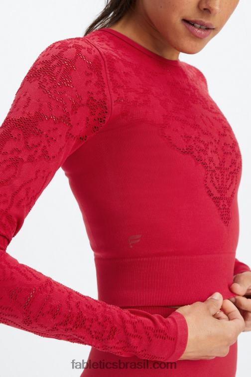 Fabletics vermelho escuro 420HR2622 blusa manga longa sem costura flora mulheres