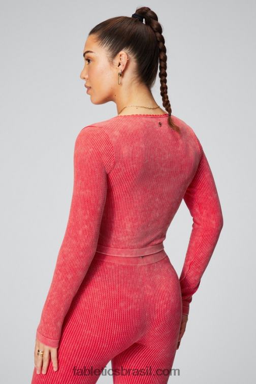 Fabletics vermelho morango lavado 420HR2608 top de manga longa em tricot mulheres
