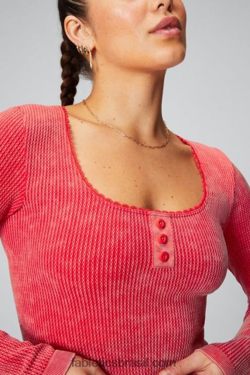 Fabletics vermelho morango lavado 420HR2608 top de manga longa em tricot mulheres