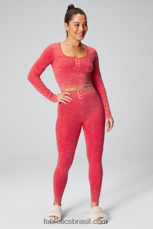Fabletics vermelho morango lavado 420HR2608 top de manga longa em tricot mulheres