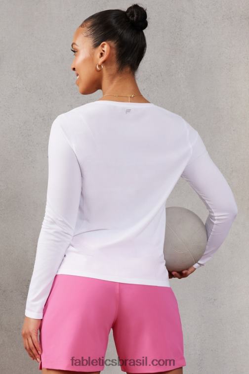 Fabletics branco clássico 420HR2577 top de manga longa plumas tech mulheres