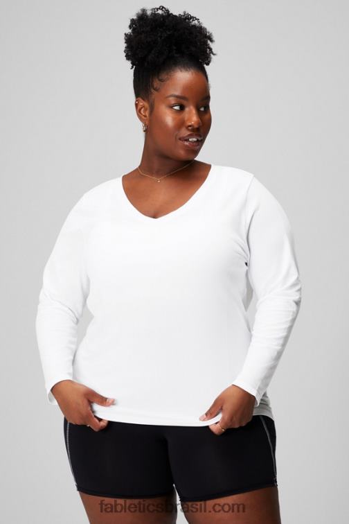 Fabletics branco clássico 420HR2578 top de manga longa plumas tech mulheres