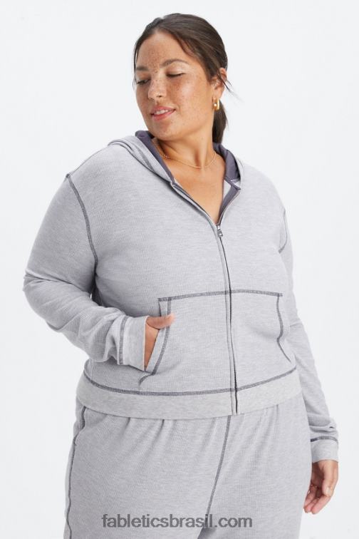 Fabletics clássico cinza urze/estanho 420HR2497 moletom waffle com zíper mulheres