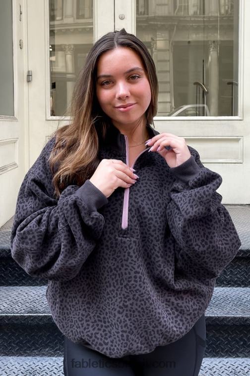 Fabletics estanho bicolor leopardo/orquídea 420HR2498 moletom de lã 1/2 zíper forever mulheres