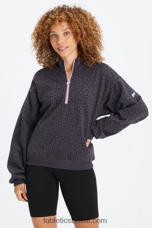 Fabletics estanho bicolor leopardo/orquídea 420HR2498 moletom de lã 1/2 zíper forever mulheres