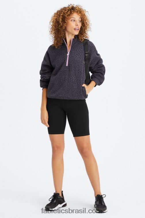 Fabletics estanho bicolor leopardo/orquídea 420HR2498 moletom de lã 1/2 zíper forever mulheres