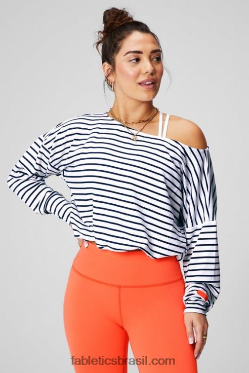 Fabletics francesinha/laranja paixão 420HR2422 pulôver felpudo de luxo ombro a ombro mulheres