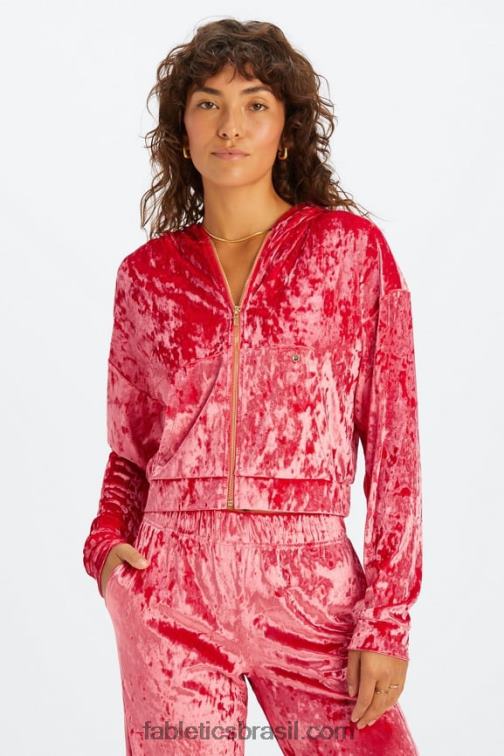 Fabletics morango vermelho 420HR2487 moletom com zíper de veludo amassado mulheres