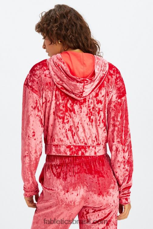 Fabletics morango vermelho 420HR2487 moletom com zíper de veludo amassado mulheres