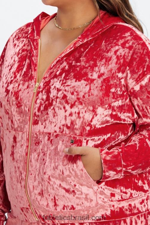 Fabletics morango vermelho 420HR2488 moletom com zíper de veludo amassado mulheres