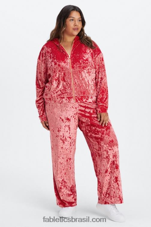 Fabletics morango vermelho 420HR2488 moletom com zíper de veludo amassado mulheres