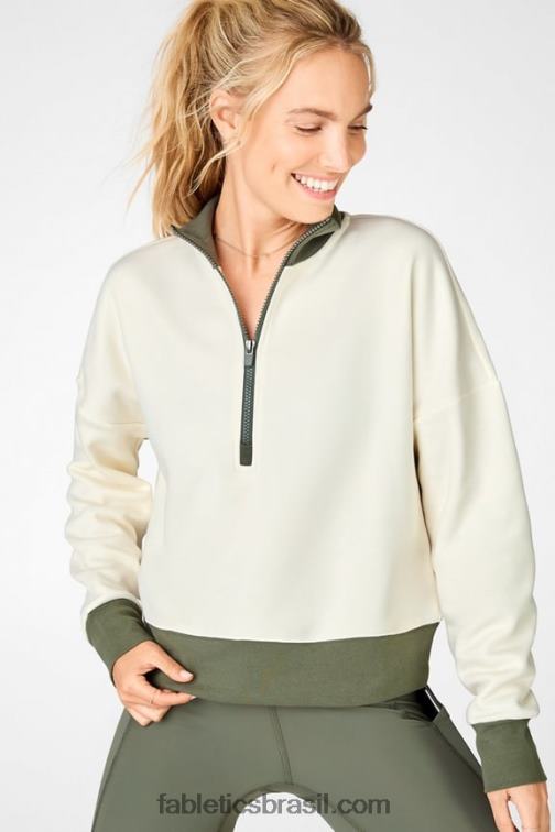 Fabletics pomba branca/safari 420HR2531 pulôver de zíper com decote careca catarina mulheres