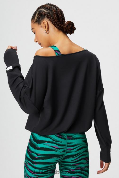 Fabletics preto 420HR2423 pulôver felpudo de luxo ombro a ombro mulheres