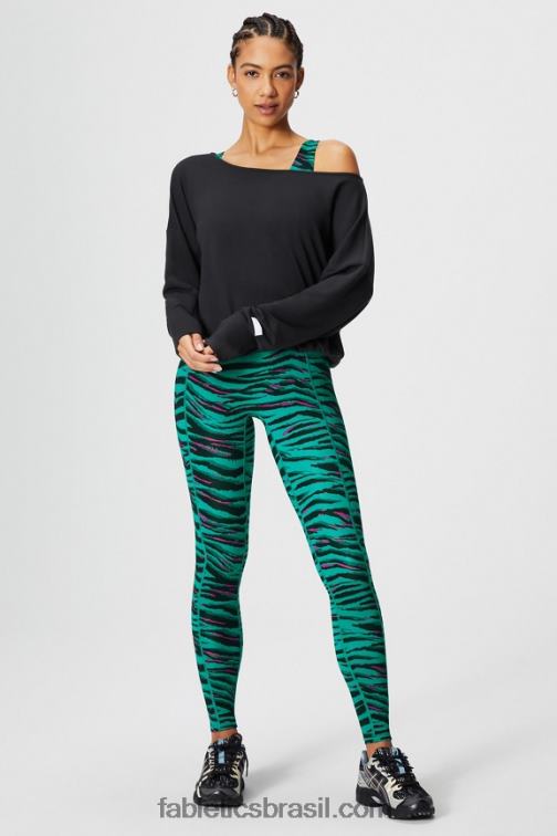 Fabletics preto 420HR2423 pulôver felpudo de luxo ombro a ombro mulheres