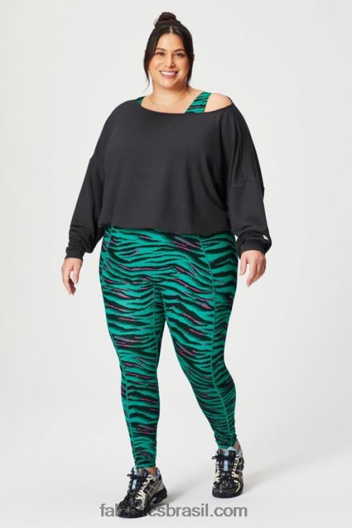Fabletics preto 420HR2424 pulôver felpudo de luxo ombro a ombro mulheres
