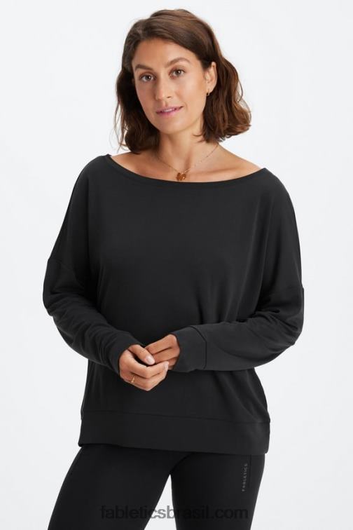 Fabletics preto 420HR2436 pulôver de gola canoa eco elegante mulheres