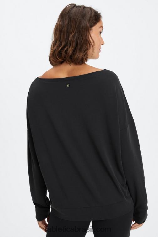 Fabletics preto 420HR2436 pulôver de gola canoa eco elegante mulheres