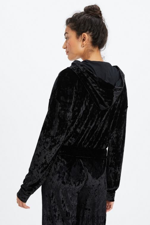 Fabletics preto 420HR2484 moletom com zíper de veludo amassado mulheres