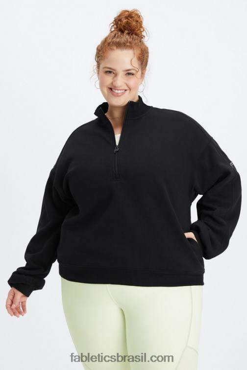 Fabletics preto/estanho 420HR2500 moletom de lã 1/2 zíper forever mulheres