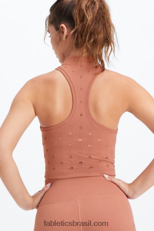 Fabletics caramelo 420HR2266 regata de malha com decote falso frances esculpida mulheres