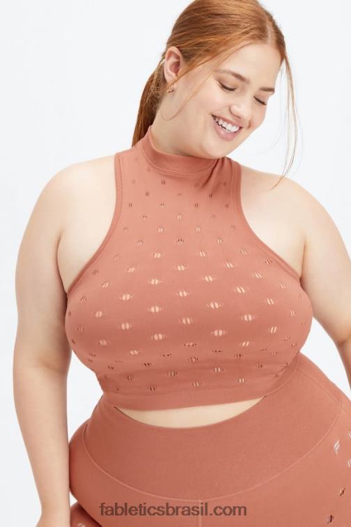 Fabletics caramelo 420HR2267 regata de malha com decote falso frances esculpida mulheres