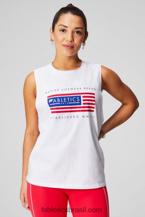 Fabletics gráfico clássico branco/bandeira 420HR2170 tanque muscular micah mulheres