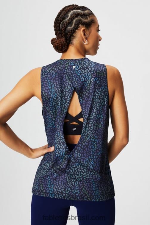 Fabletics mapa de calor leopardo 420HR2120 tanque traseiro aberto dry-flex mulheres