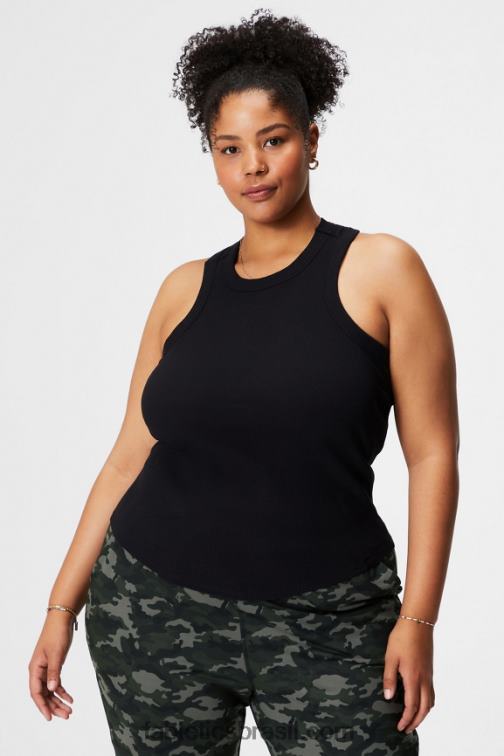 Fabletics preto 420HR2146 tanque de costela de gola alta mulheres