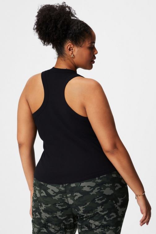 Fabletics preto 420HR2146 tanque de costela de gola alta mulheres