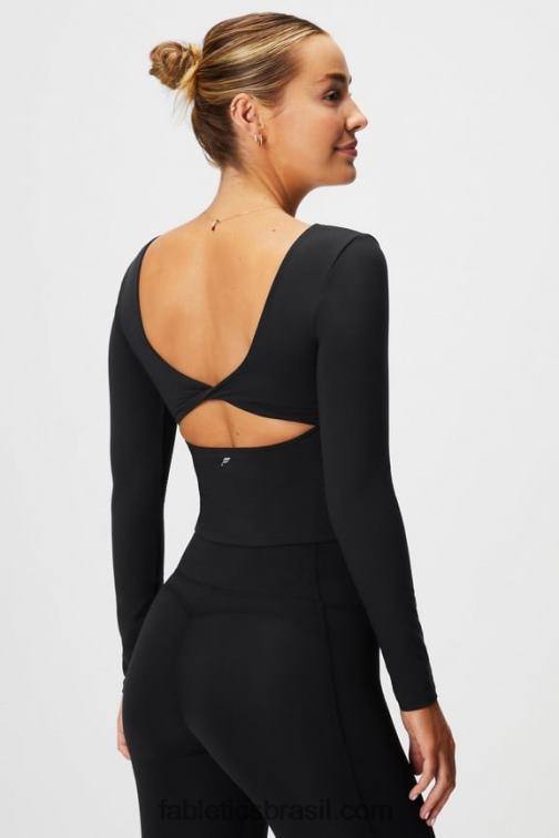 Fabletics preto 420HR2197 top de manga comprida com sutiã embutido oasis twist mulheres