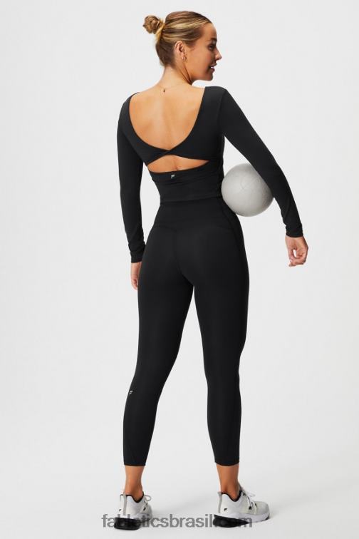 Fabletics preto 420HR2197 top de manga comprida com sutiã embutido oasis twist mulheres