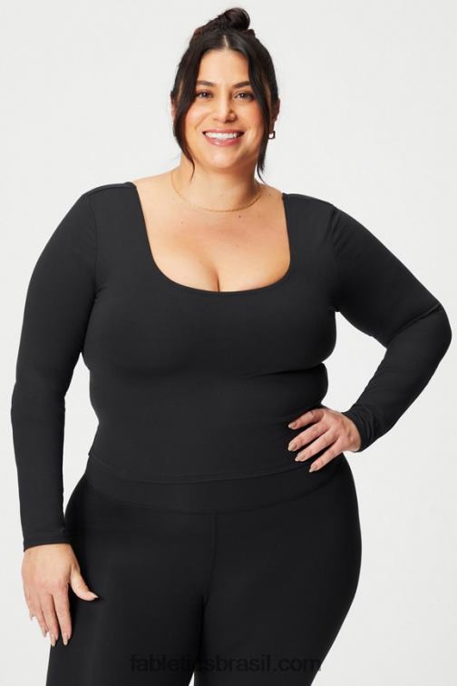 Fabletics preto 420HR2198 top de manga comprida com sutiã embutido oasis twist mulheres
