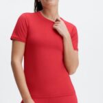 Fabletics alto vermelho 420HR1978 phoenix lite blusa de manga curta mulheres