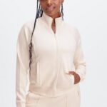 Fabletics aveia 420HR2808 jaqueta interlock de pelúcia com zíper completo mulheres