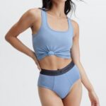 Fabletics azul holandês 420HR2872 Calcinha cintura alta 24-7 mulheres