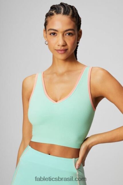Fabletics baía enevoada/beijo de pêssego 420HR2200 tanque de colheita com decote em v mulheres