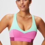 Fabletics baía enevoada/pink pop/bochechas rosadas 420HR1824 sutiã esportivo midi impacto médio para viagem 127 mulheres