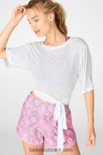 Fabletics branco 420HR2062 camiseta ryan manga curta amarrada mulheres - Image 2
