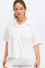 Fabletics Branco brilhante 420HR2037 ilha terry botão quadrado para cima mulheres