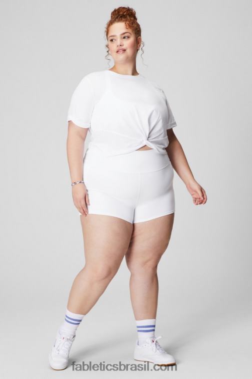 Fabletics branco clássico 420HR1946 Camiseta 100% algodão com torção frontal mulheres - Image 3